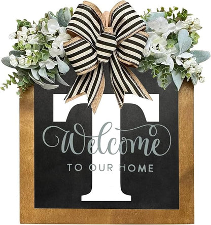 16'' Personalized Last Name Welcome Sign, Door Wreaths for Front Door Outside, Spring Wreath for Front Door Decor, Farmhouse New Home Gifts for Home (T)