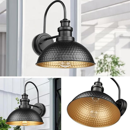 Casia Outdoor Farmhouse Barn Lights, Rustic Outdoor Wall Sconce, Exterior Wall Lights, Front Door Mounted Lighting Fixture,Vintage Gooseneck Lighting (Black, 4 Pack)