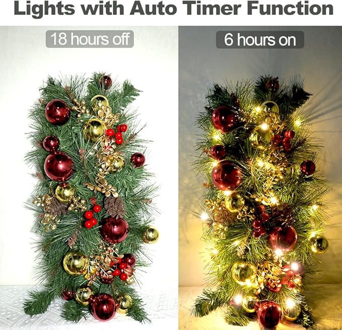 Prelit Christmas Mailbox Swag with Lights - Pine Teardrop Swag Christmas Decoration for Xmas Holiday Indoor/Outdoor Home Decor