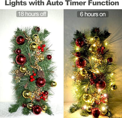 Prelit Christmas Mailbox Swag with Lights - Pine Teardrop Swag Christmas Decoration for Xmas Holiday Indoor/Outdoor Home Decor