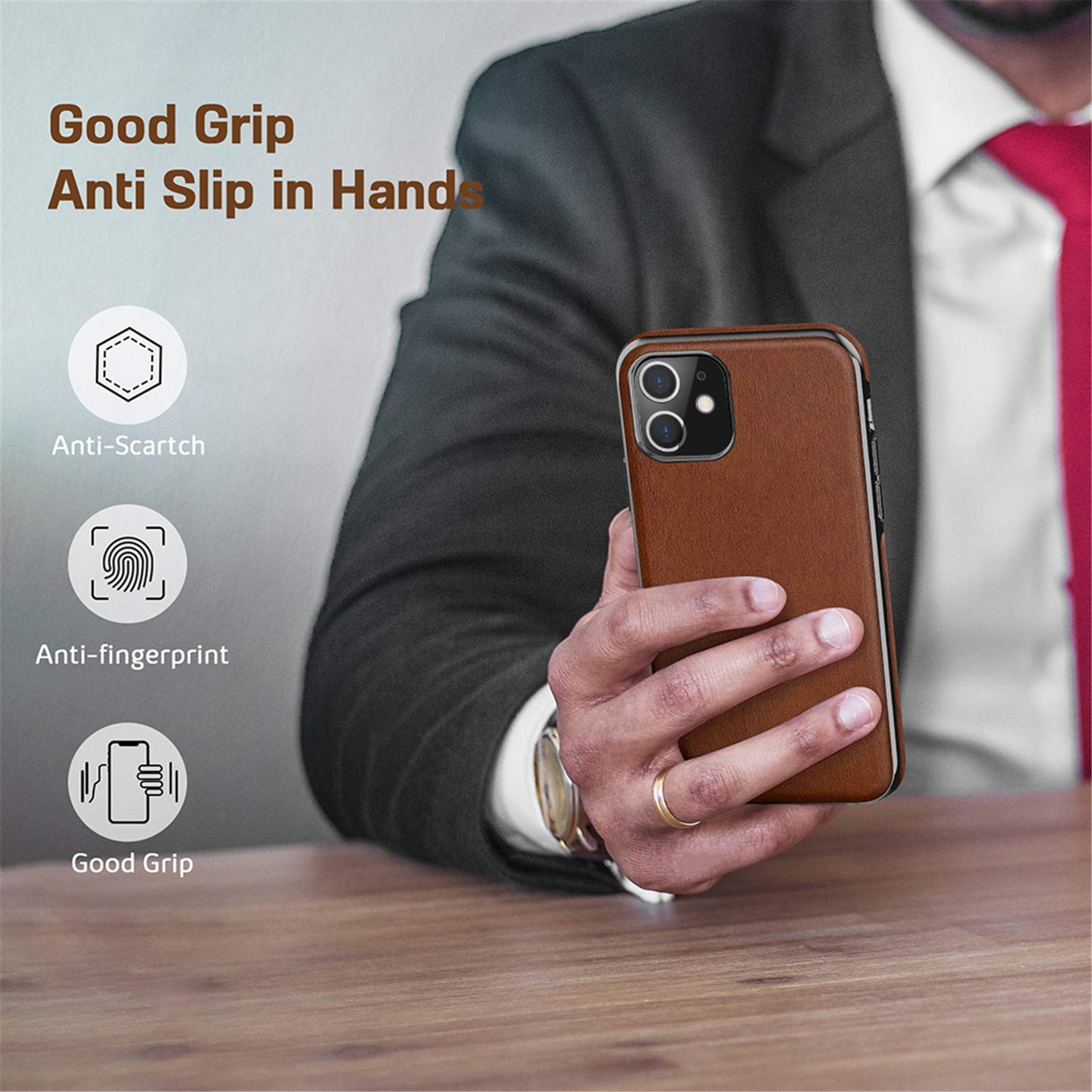 LOHASIC for iPhone 11 case Leather – Slim PU Leather with Electroplated Frame, Anti-Slip Grip, Soft TPU Bumper, Business Luxury iPhone 11 Phone case (6.1”) Protective Case for Men & Women- Brown