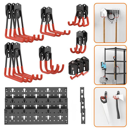 TORACK 24 PCS Garage Storage Hooks with Tracks, Wall Mount Tool Organizer for Garden Tools, Ladders, Cords, Folding Chairs, Shovels and Rakes, Shelving Hooks for Keyhole Style Shelving Units