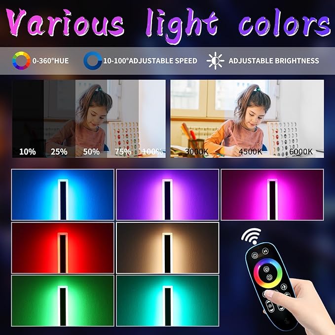 2 Pack RGB Modern Outdoor Wall Lights, 57inch Dimmable LED Wall Sconce Light with Remote Control, 10 Colors, 5 Modes, IP65 Waterproof Exterior Light Fixture for Porch, Patio, Garage