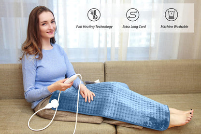 Ruqiji 17''x33'' XXXL King Size Heating Pad with 120 Minutes Auto Shut Off&6 Temperature Settings, Flannel Electric Heating Pad/Pain Relief for Back/Neck/Shoulders/Menstrual Pain/Leg Cramp (Dark Blue)