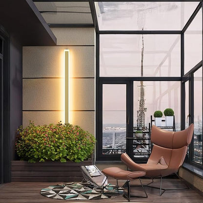 Outdoor Lights 2 Pack,Modern Outdoor Wall Light Fixture Long Strip LED Wall Sconce IP65 Anti Rust Warm Light 3000K Gold Exterior Wall Mount Lights for Entrance, Hallway, Garage, Porch