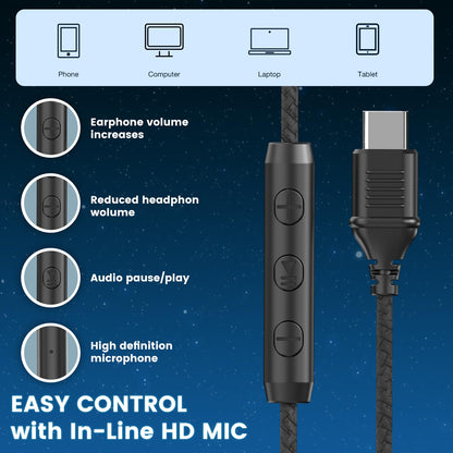 Cowyawn USB C Headphones Wired, Over Ear USB C Wired Headphones with Microphone, Volume Control, HD Stereo Sound, Foldable USB Type C Headphone for Adult/Teens/Laptop/Computer/iPhone 15/16/17, Black