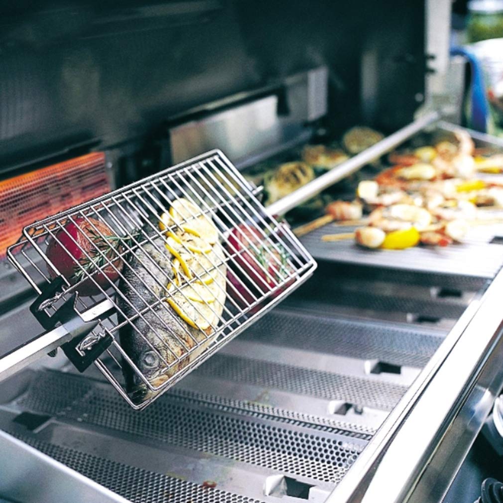onlyfire 6042 Chrome Plating Steel Flat Grill Rotisserie Basket for Most Grills, Fits 1/2" Hexagon, 3/8" Hexagon, 3/8" Square & 5/16" Square Spit Rods