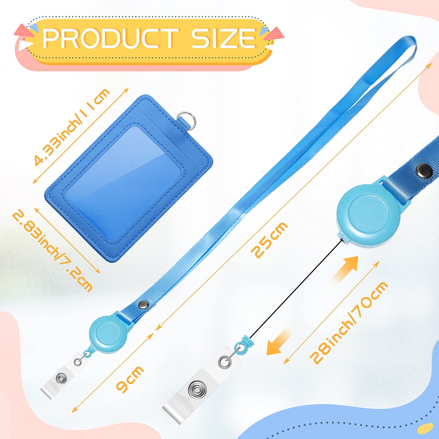 12 Sets ID Holder Badge with Lanyards Retractable Name Badge Reel PU Leather Waterproof Clear Card Holder with 1 Transparent ID Window 1 Credit Card Slot for Women Men Nurse School Office (Vertical)