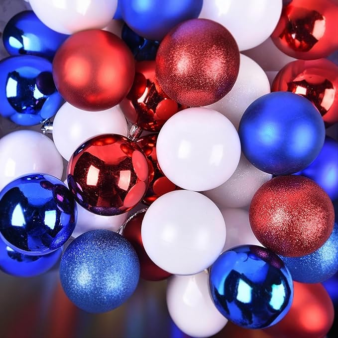 30ct Halloween Ball Ornaments, Shatterproof Halloween Tree Decorations, Perfect Hanging Ball for Indoor/Outdoor Holiday Party Decor (Red, Blue & White, 2.36'')