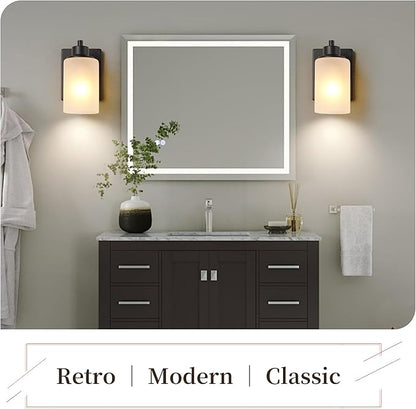 3-Pack Modern Wall Sconces, Indoor Bath Vanity Light Fixture Bathroom for Living Room, Porch, Bedside, Farmhouse Black Finish with White Frosted Glass Shades Wall Mounted Lights