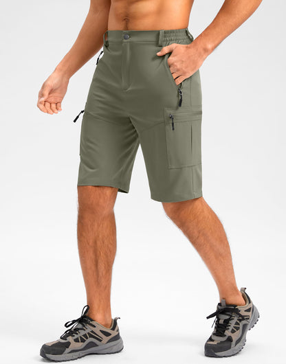 Pudolla Men's Hiking Shorts 11" Lightweight Cargo Work Shorts for Men Summer Travel Golf Casual Outdoor with 5 Pockets(Grey Sage Small)