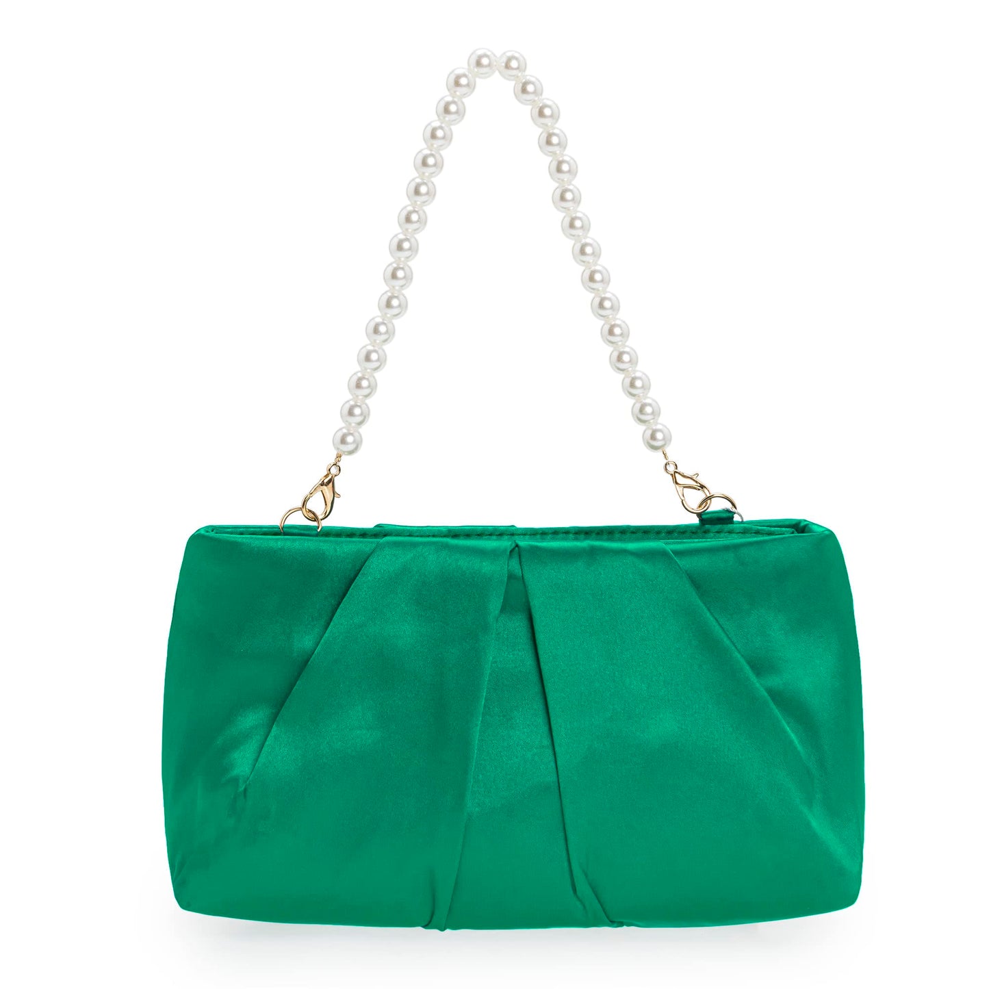 CHARMING TAILOR Evening Bag Women Wedding Party Handbag Small Dressy Formal Purse Pleated Satin Clutch (Green)