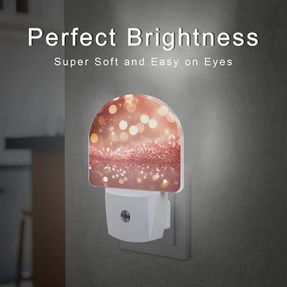 Rose Pink Glitter Night Light, Gold Sparkle Shine Bling Dusk to Dawn Night Light Plug in,0.5w Energy Saving Sleep Friendly NightLight for Kids Boys Girls Home Decor