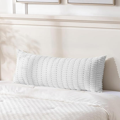Fancy Homi Pure White Long Body Lumbar Lumbar Decorative Throw Pillow Covers 20x54 Inch for Bed Couch Bedroom Bench, Soft Corduroy Rectangle Solid Pillow Case, Rustic Farmhouse Boho Room Decor