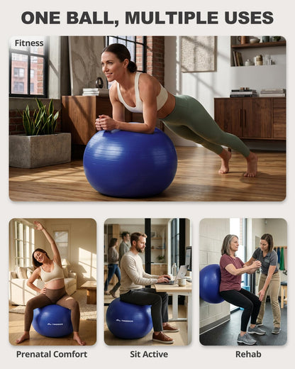 Trideer Exercise Ball for Yoga, Pilates & Fitness – Stability Ball Equipment for Home Gym & Office Chair, Core & Balance Training Accessories, Physical Therapy Equipment, Quick Pump Included, 5 Sizes