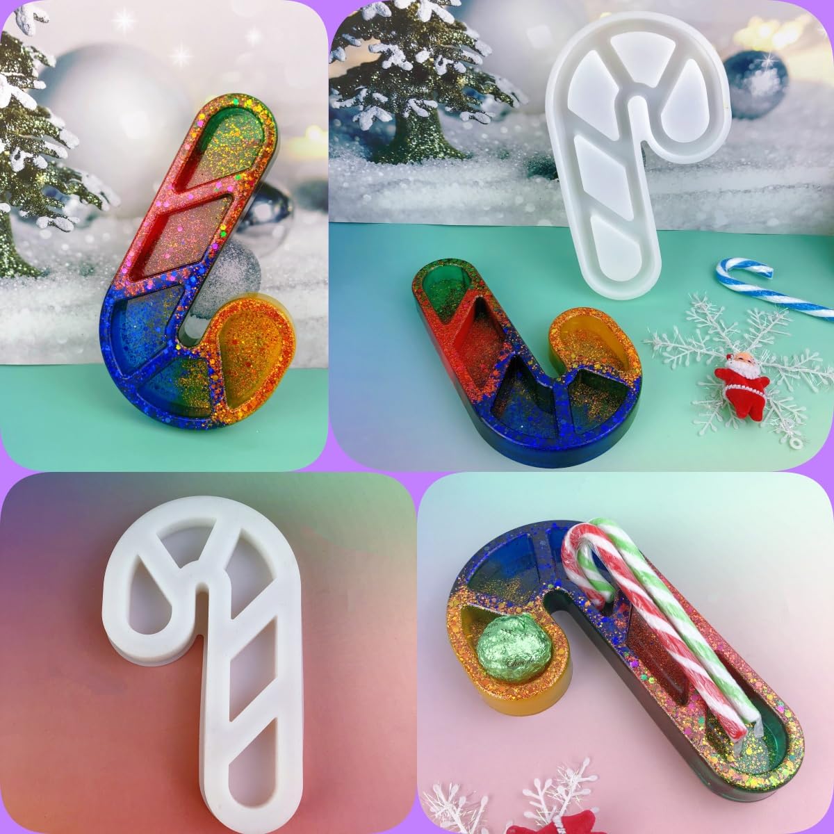 Christmas Candy Cane Resin Tray Silicone Mold, Candy and Snack Plates, Jewelry Storage Trays, Christmas Home Decor Casting Mold, Resin molds Silicone Clearance with Glitter Design