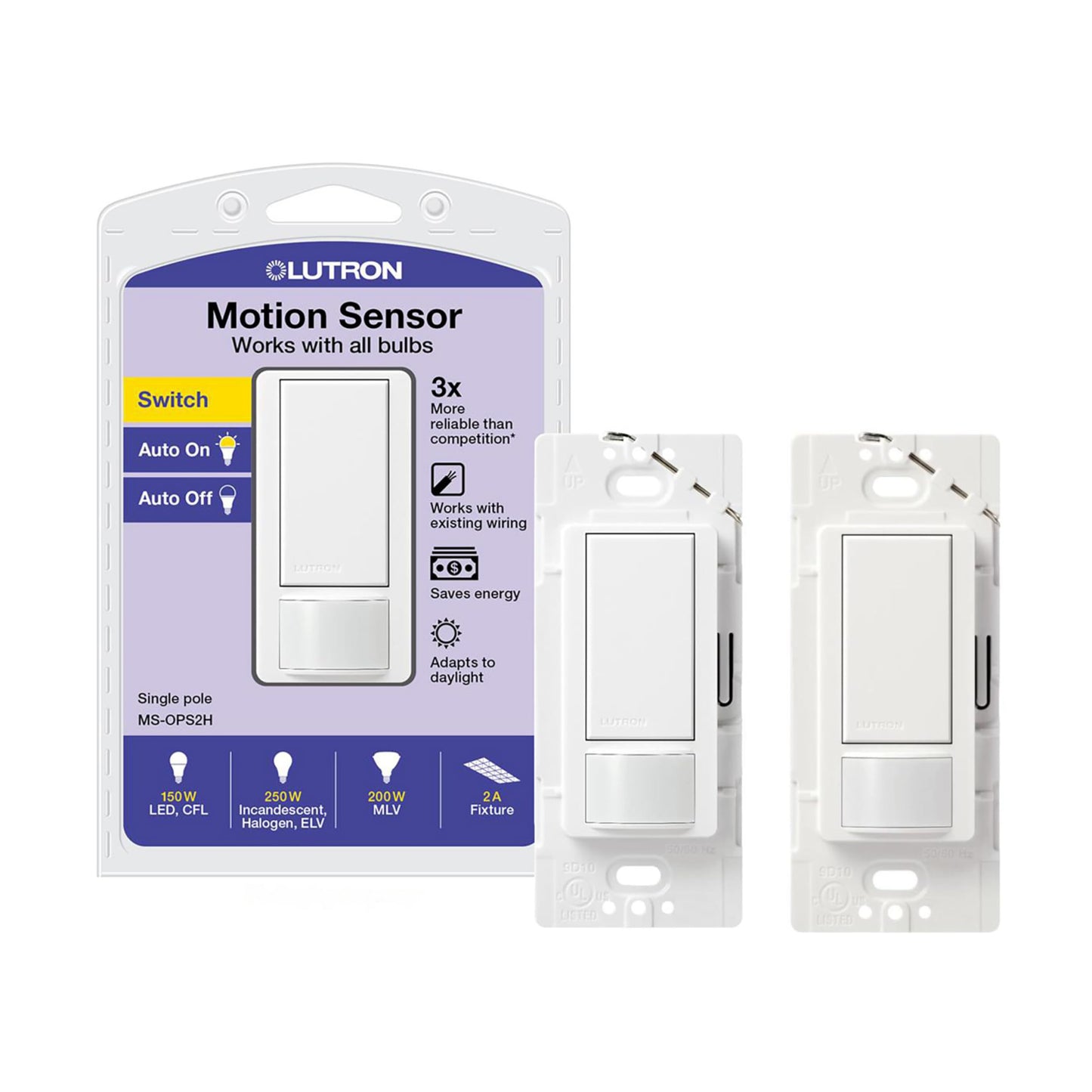 Lutron Maestro Motion Sensor Light Switch Indoor for Bathroom, Garage, Laundry Room, Any Bulbs, Occupancy Vacancy Sensor, Single-Pole, MS-OPS2-WH, White