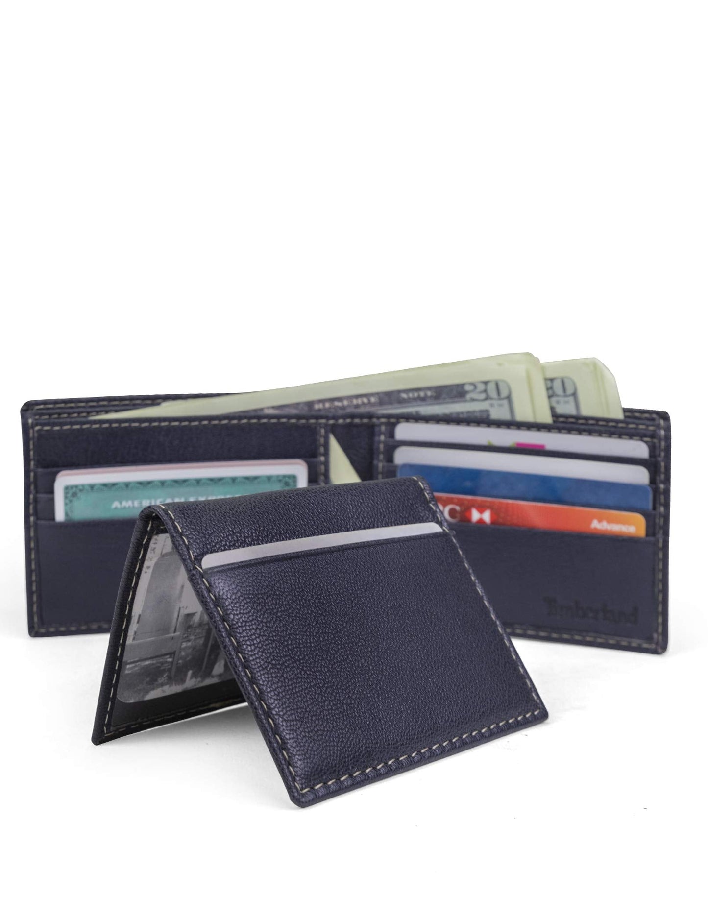 Timberland Men's RFID Blocking Wallet – Genuine Leather Passcase with Removable ID Holder, 6 Card Slots, 2 Billfold Pockets, Slim Design, Navy Blue, One Size