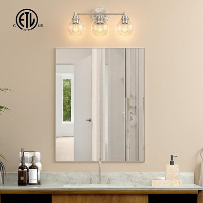 VONLUCE Bathroom Light Fixtures, 3-Light Vanity Light with Globe Glass Shades E26 Sockets, Bathroom Lights Over Mirror for Bedroom Hallway Living Room, Brushed Nickel Finish, ETL Certificated