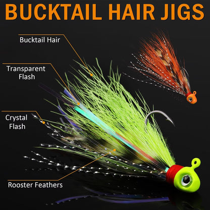 Dovesun Crappie Jigs Hand-Tied Hair Jigs 10 Colors Fishing Jigs Bucktail Crappie Jig Heads for Trout, Walleye and Panfish Fishing #4-1/16oz*40pcs
