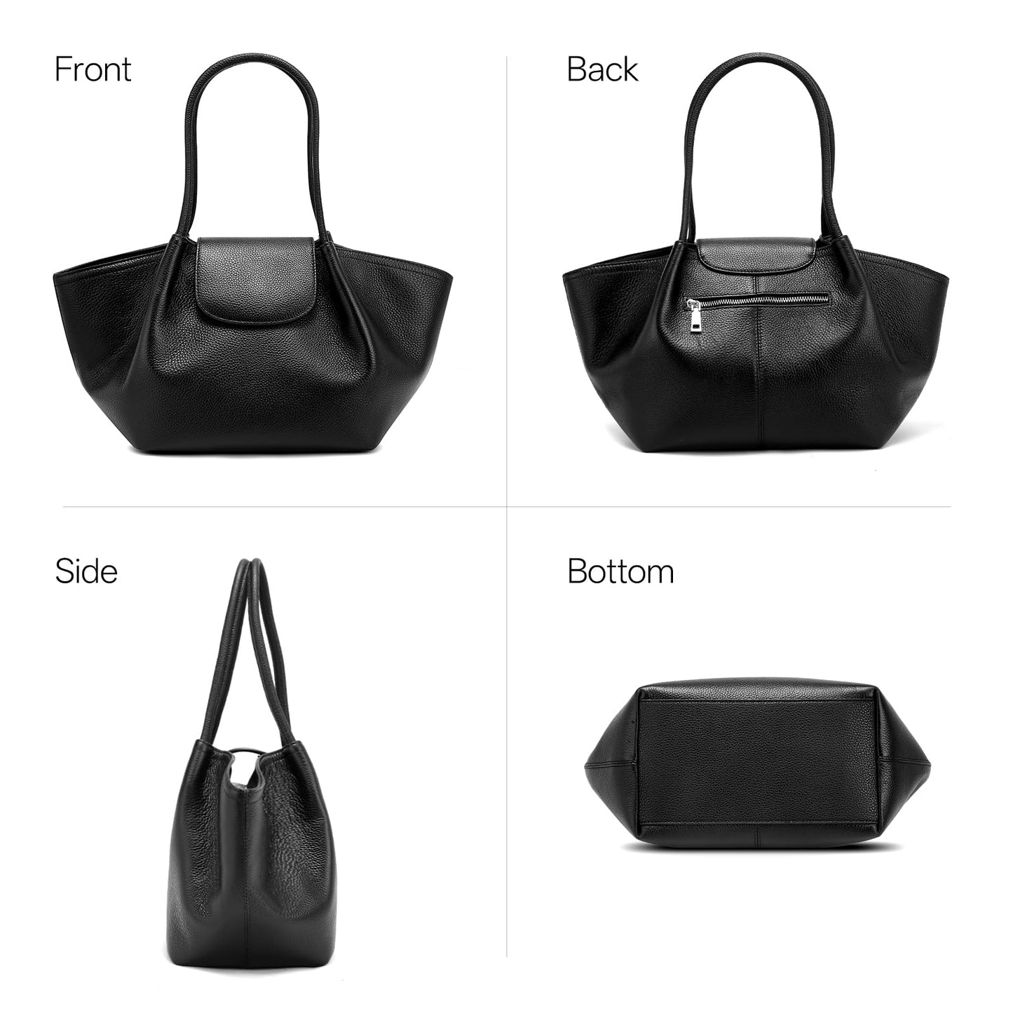 hedexe Genuine Leather Tote Bag for Women: Chic Spacious Shoulder Handbag Satchel Purse - Large Work Bag for Travel & Daily Use(Black)