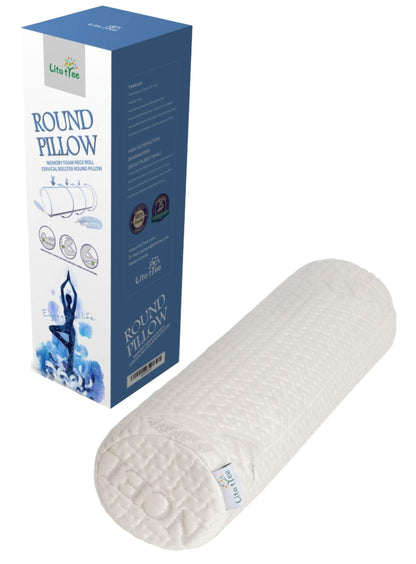 Comfort Memory Foam Neck Roll and Cervical Bolster Round Pillow with Removable Washable Soft Cover for Spine and Neck Back Lumbar Leg Vertebra Support (18x6 inch Pillow)