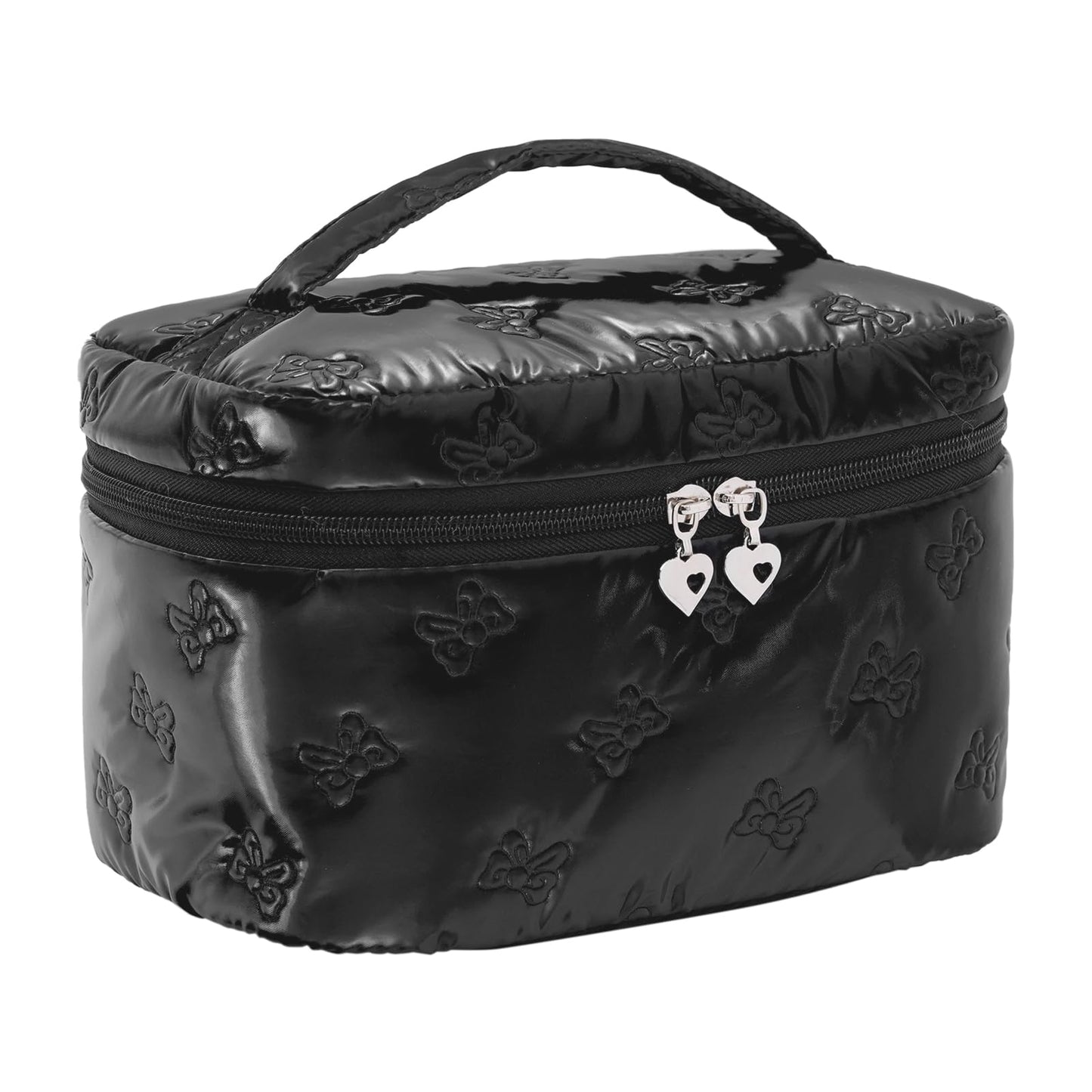 Alamealle Large Cosmetic Bags Travel Makeup Bag with Mesh Pocket Portable Cute Toiletry Bag Aesthetic Make Up Organizer with Handle for Women Girls (Black)