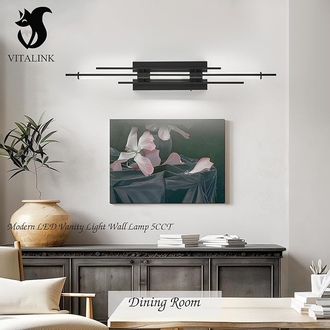 31" Black LED Vanity Light LED Bathroom Wall Light Over Mirror 5CCT(3000K/3800K/4500K/5200K/6000K) Modern Dimmable Bathroom Wall Lamp Picture Lighting