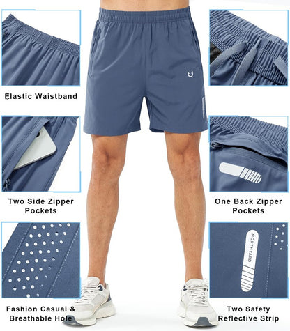NORTHYARD Men's Athletic Running Shorts Gym Workout 7"/9"/5" Quick Dry Lightweight Sports Basketball Tennis 3 Zipper Pockets FEDERALBLUE-5inch XL