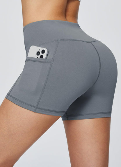 baleaf Gym Workout Shorts Women 3" Biker Yoga Spandex Running Volleyball Tummy Control Compression Short with Pockets Grey S