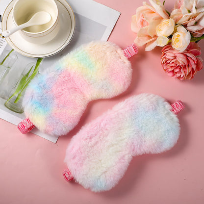2 Pack Plush Sleeping Eye Mask Soft Plush Eye Mask Fuffy Eye Cover Comfortable Sleep Mask Blindfold Rainbow Faux Fur Eye Shade for Women, Men and Kids Travel Nap Sleeping 565488_2_3pL1H9vJ3