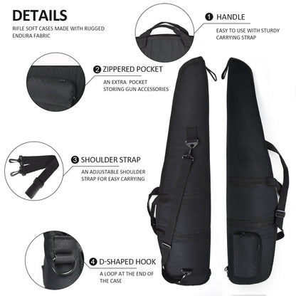 AUMTISC Soft Rifle Case 41/45/49 Padded Shotgun Gun Bag for Storage Scoped Rifles with Zippered Pocket, Detachable Shoulder Sling (Black-44''-Fits Rifles Up To 41'')