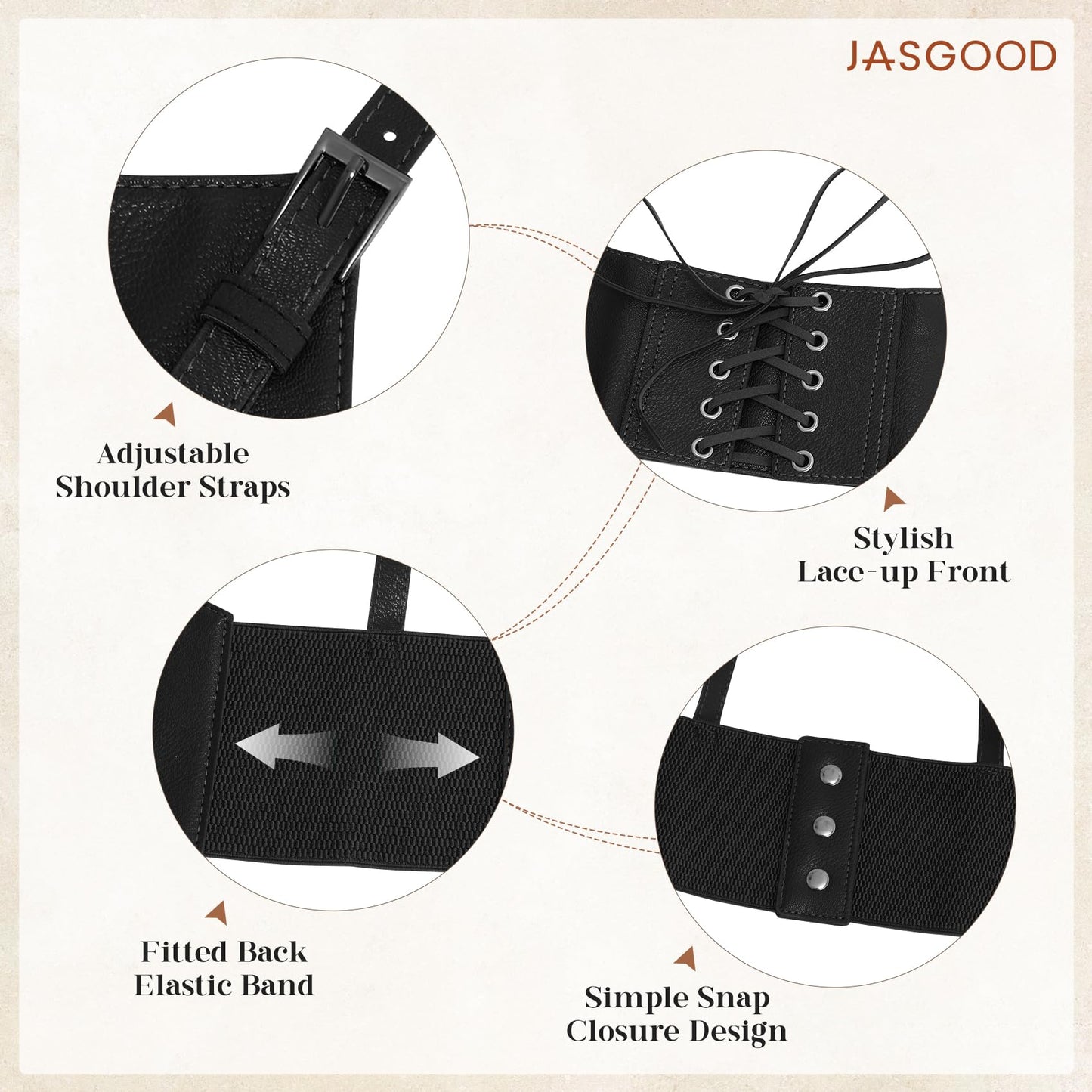 JASGOOD Women Faux Leather Corset Waist Belt Elastic Wide Underbust Corset Lace-up Steampunk Waspie Belt For Halloween