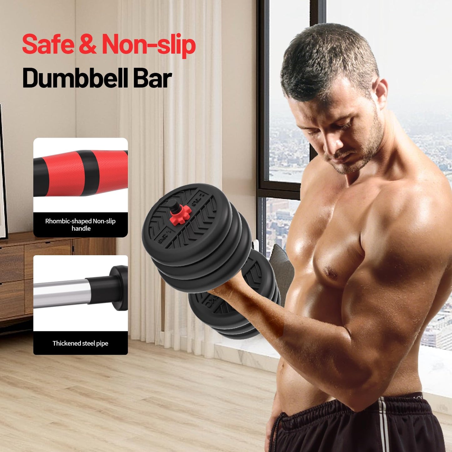 Adjustable Dumbbell, 20/30/40/60/80lbs Dumbbells Set, 4-in-1 Free Weights for Women/Men Workout Equipment Used as Barbell/Kettlebells/Push up Stand for Home Gym