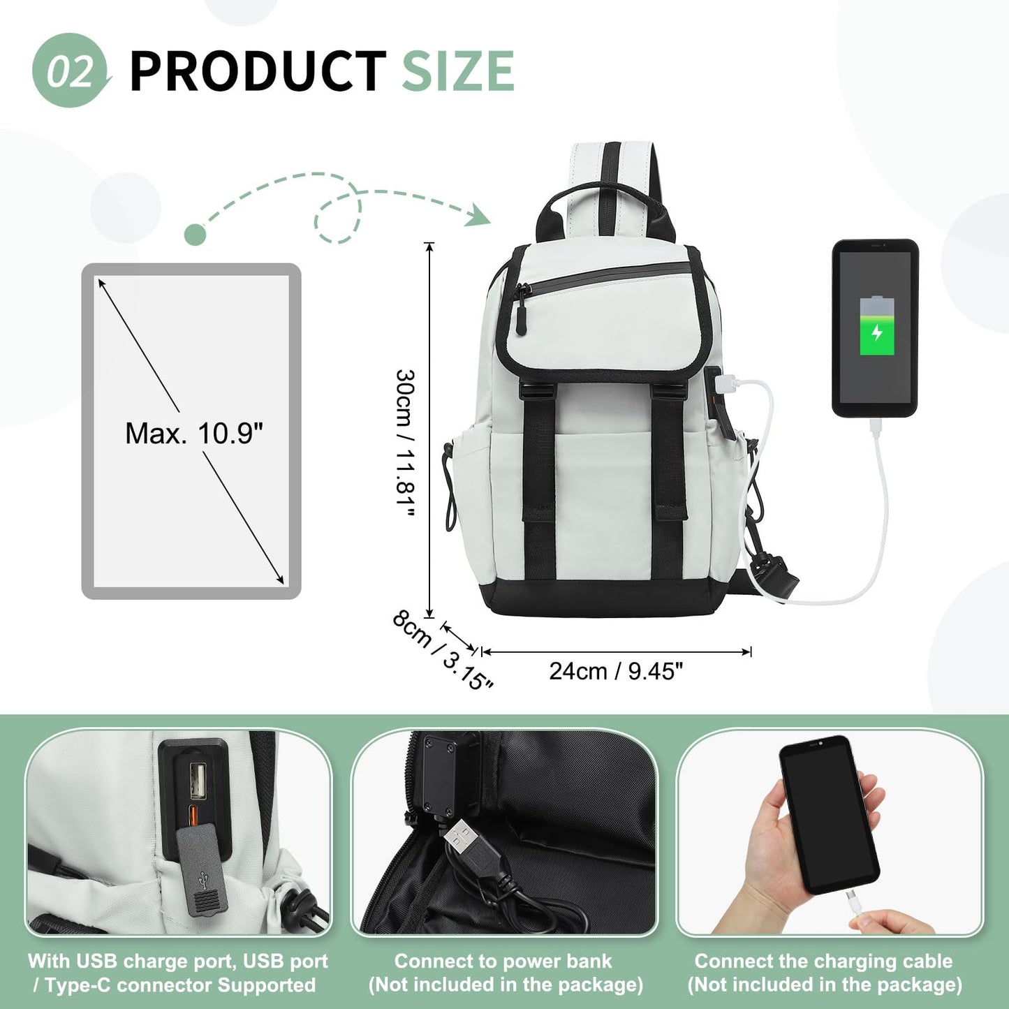 SUIKIHUM Small Backpack for Women Men, Convertible Crossbody Bags with USB Charge Port, Lightweight Casual Sling Shoulder for Outdoor Travel (Beige)