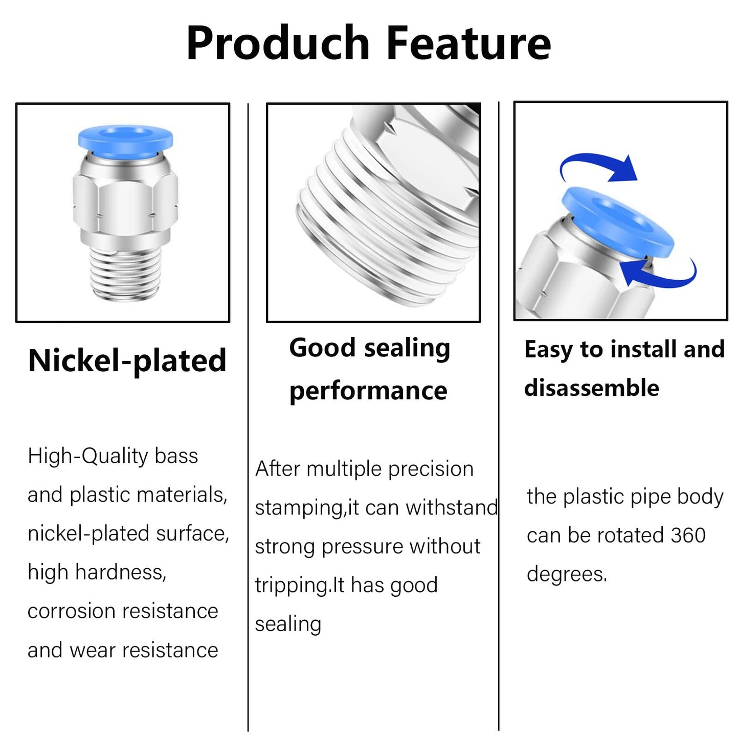 CEKER 1/4" NPT Push to Connect Air Fittings 6mm Tube Od Pneumatic Push in Connectors Air Hose Quick Connect Fittings 5Packs