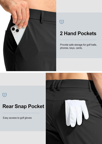 Pudolla Dress Pants for Men Golf Pants Stretch Work Dress Comfy Pants 32 Lightweight Quick Dry Casual Slacks Trousers(Black 33Wx32L)