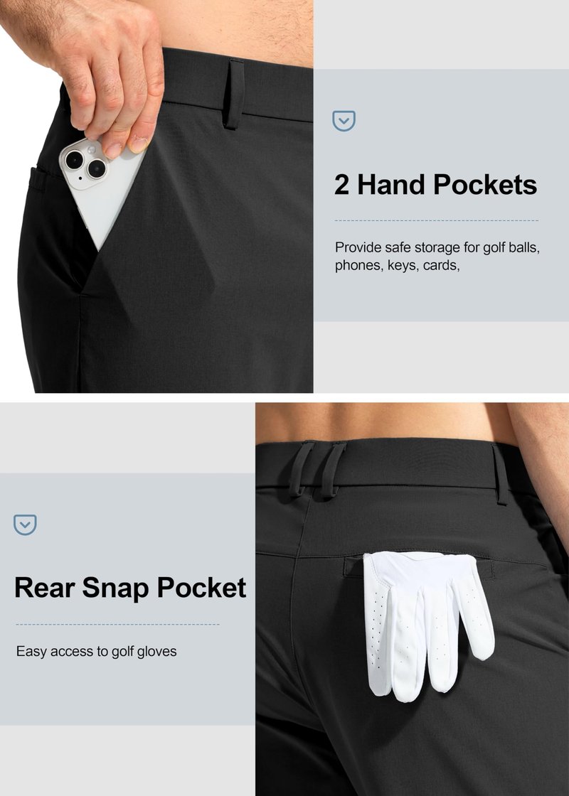 Pudolla Dress Pants for Men Golf Pants Stretch Work Dress Comfy Pants 34 Lightweight Quick Dry Casual Slacks Trousers(Black 33Wx34L)