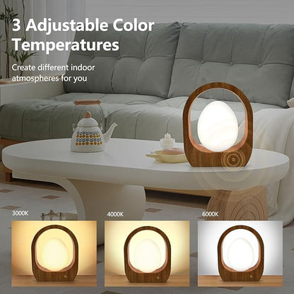 JESLED Rechargeable Cordless Table Lamp, Touch Control 3-Color Dimmable Bedside Lamp, Small Nightstand Lamp with Wooden Mid-Century Modern for Bedroom Ambient Lighting