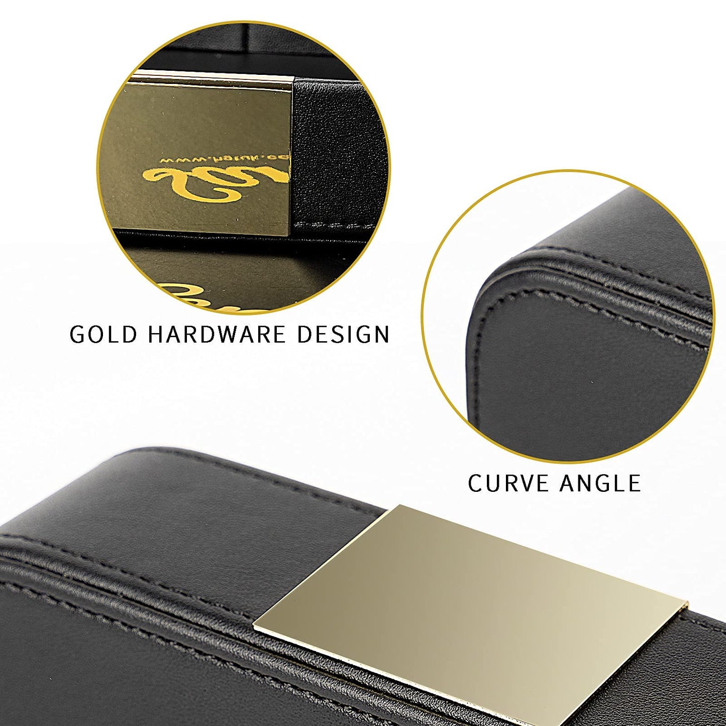 SANZIE Luxury Leather Tray Organizer Valet Tray Key Tray for Entryway Table Desktop Storage Catchall Tray Decorative Tray for Jewelry Keys Wallet Phone Watch (Metal Gilded, Black)