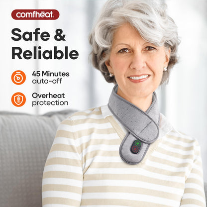 Portable Neck Heating Pad with Vibration Massage for Pain Relief, Rechargeable Heated Neck Wrap for Soreness Stiffness, 3 Heat Levels & Vibrations, Auto-Off, 3000mAh Battery Included
