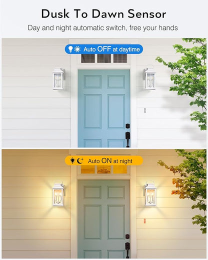 VIANIS Large White Porch Lights Outdoor, Modern Dusk to Dawn Outdoor Lighting Fixtures Wall Mount for House, Anti-Rust Exterior Wall Sconce Lantern for Front Porch, Waterproof Coach Lights for Garage