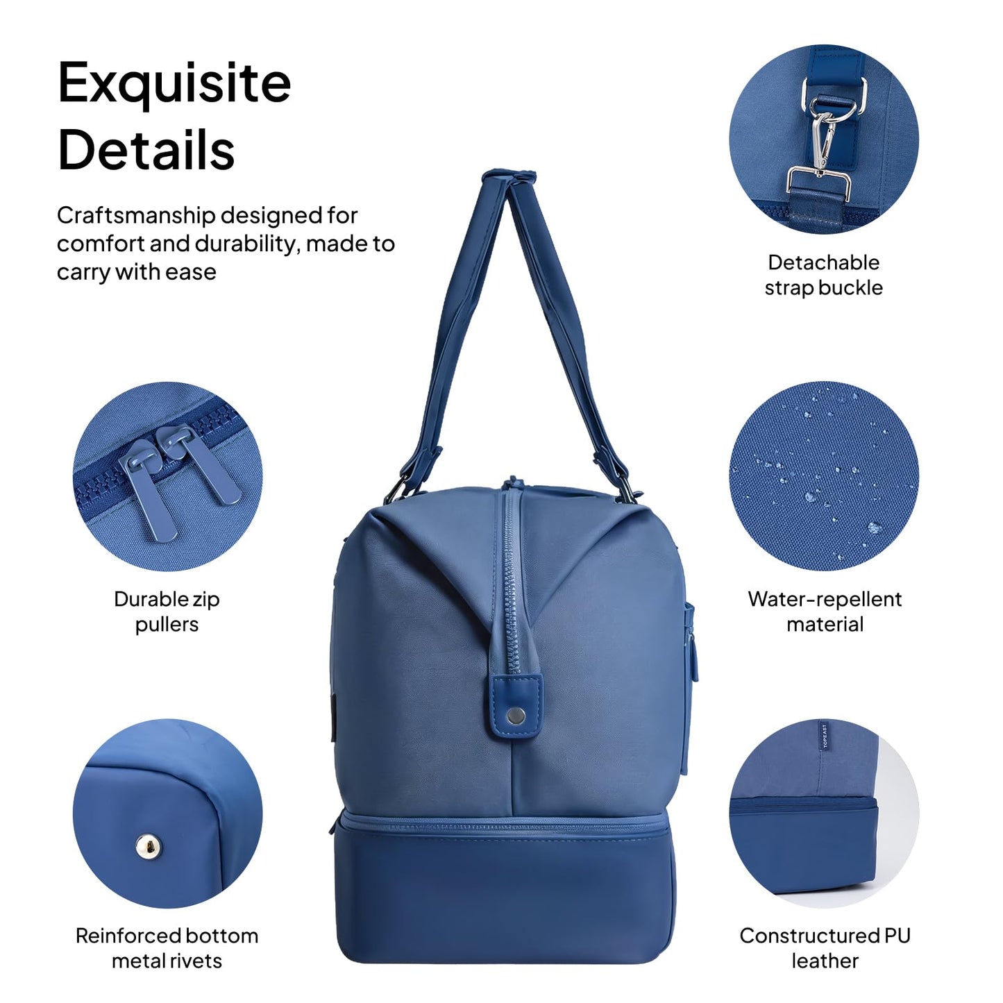 Travel Duffle Bag for Women, 40L Weekender Bags Airline Approved Carry On with Shoe Compartment & Waterproof Wet Pocket, Durable Nylon Weekender Overnight Bag for Travel, Gym, Business Trip, Blue