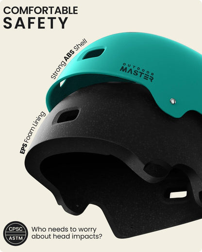 OutdoorMaster Skateboard Cycling Helmet-Beetles Snug,Bike Helmet for Adults, Youth & Kids-Two Removable Liners Ventilation Multi-Sport Commuter Scooter Roller Skate Inline Skating Longboard