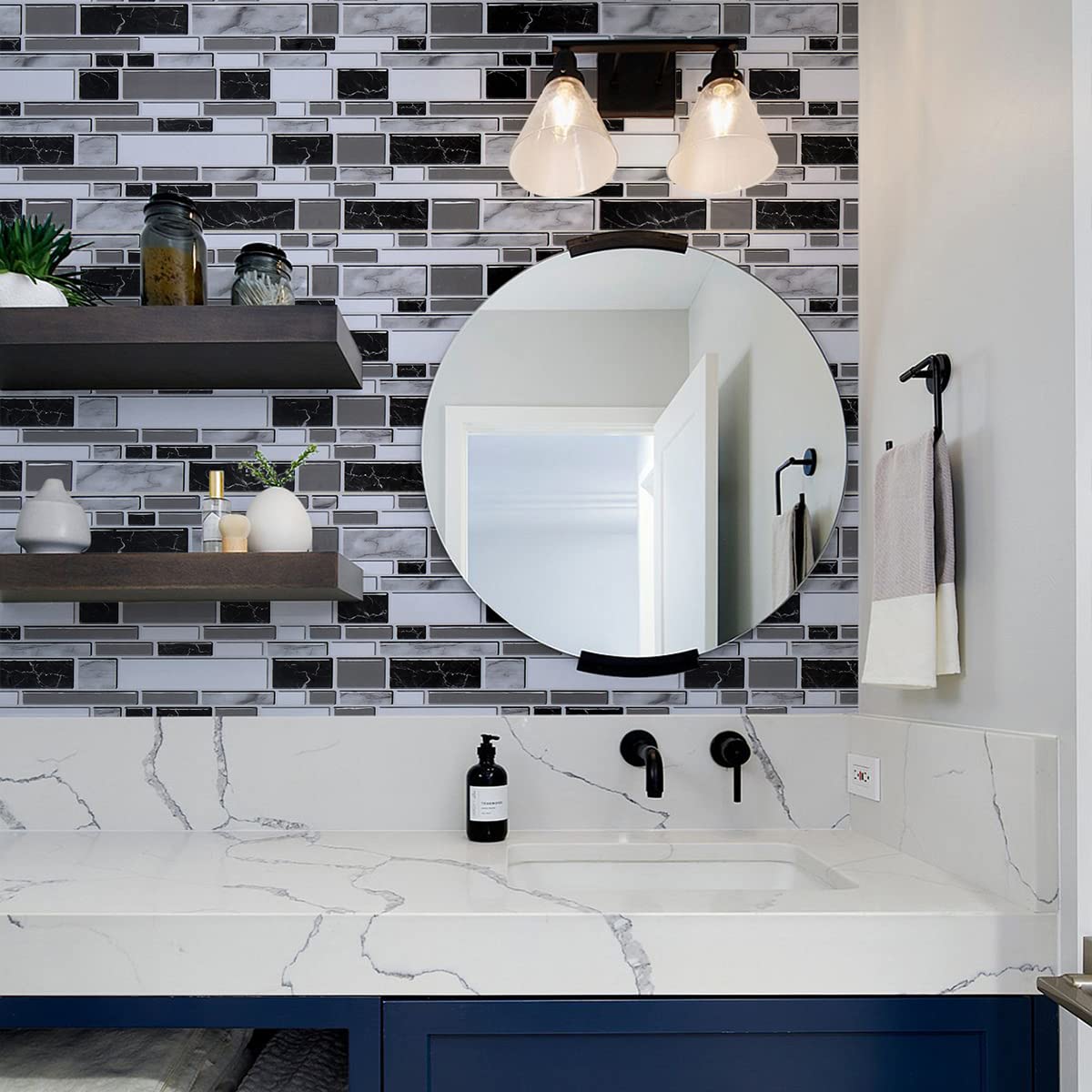 Livebor Peel and Stick Kitchen Wallpaper Backsplash Wall Paper for Kitchen 11.8inch x 78.7inch Backsplash Tiles Wallpaper Peel and Stick Waterproof Countertop Contact Paper for Bathroom Cabinet