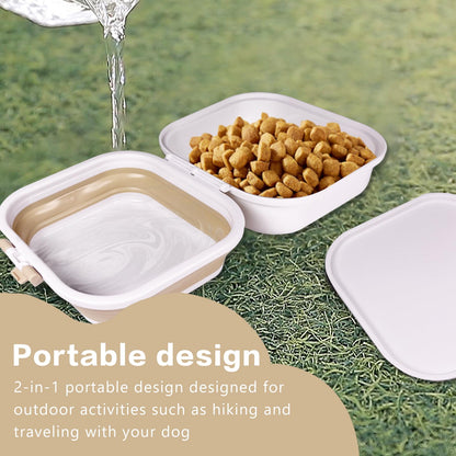 Collapsible Dog Water Bowl, Portable Dog Bowl for Traveling, 2-in-1 Pet Food and Water Feeder - Travel Dog Bowls with Lid for Walking, Traveling, Camping and Hiking