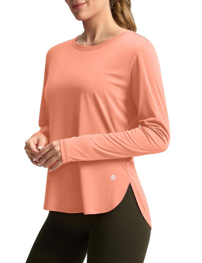 Women's Sun Shirts UPF 50+ Long Sleeve UV Protection Shirt Lightweight Quick Dry Workout Hiking Tops for Women(Orange,XL)