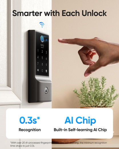 eufy Security Smart Lock C220 with Door Lever, Fingerprint Keyless Entry Door Lock, Built-in Wi-Fi, App Remote Control, Front Door Deadbolt, 8 Months Battery, Reliable Power, IP53 Waterproof