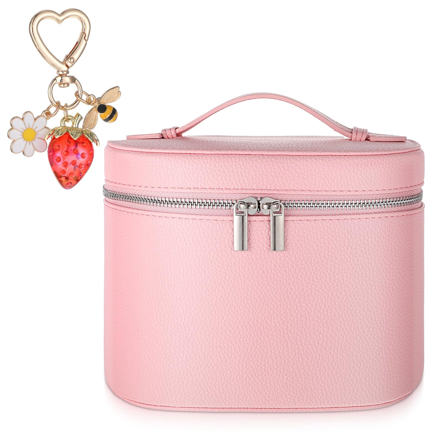 KongTiva Cosmetic Case, Leather Makeup Bag with Keychain Detachable Compartments and Handle Portable Cosmetic Organizer Bags for Women