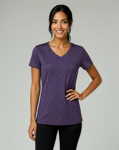Real Essentials 5 Pack: Women's Dry-Fit Short Sleeve V Neck T Shirt Workout Fitness Yoga Top Tee, Set 14, XS